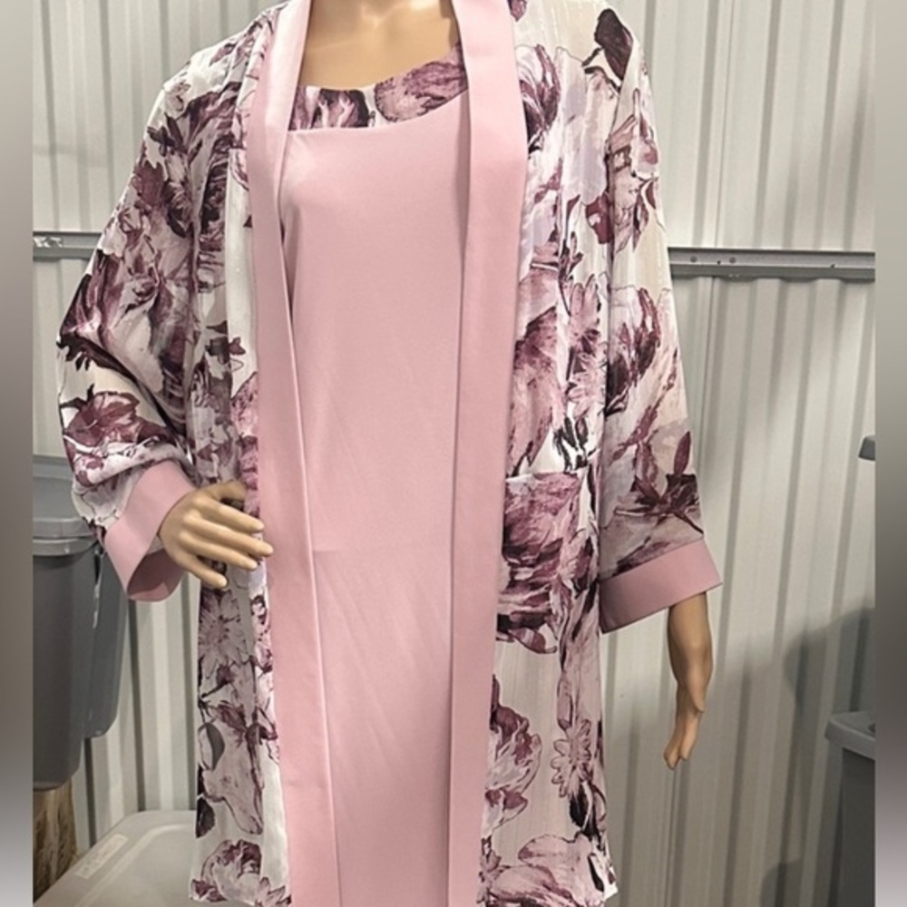 R & M Richards Pink Floral Midi Dress With Kimono